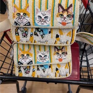 Beaded Cat Design Shoulder Bag